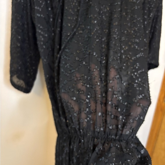 H&M Black Metallic Semi Sheer Tiered Whimsy Goth Midi Dress - Picture 6 of 9